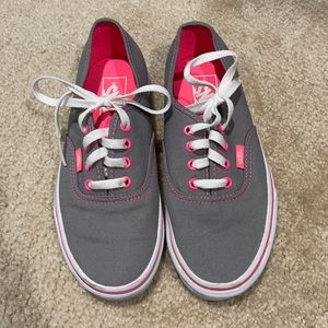 Women’s 7.0, Men’s 5.5 Authentic Vans. Grey & Hot pink.